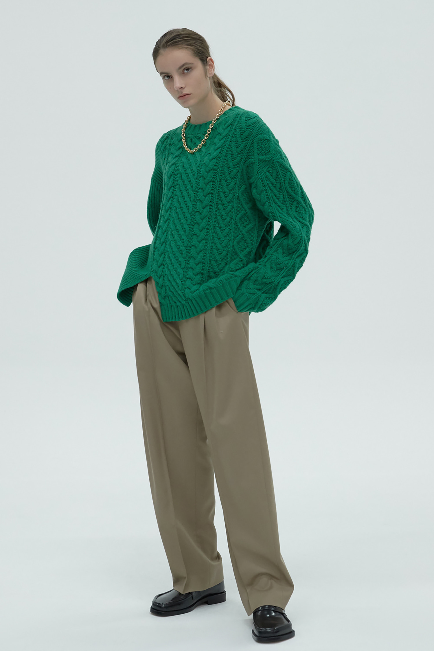 SLIT CABLE SWEATER - GREEN | W Concept